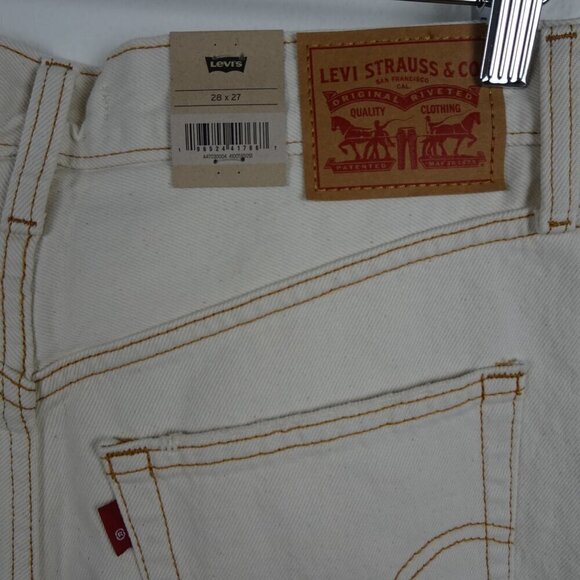 Levi's Ribcage Straight Ankle Jeans Size 28x27 Ivory Denim Distressed Button Fly - Picture 6 of 11
